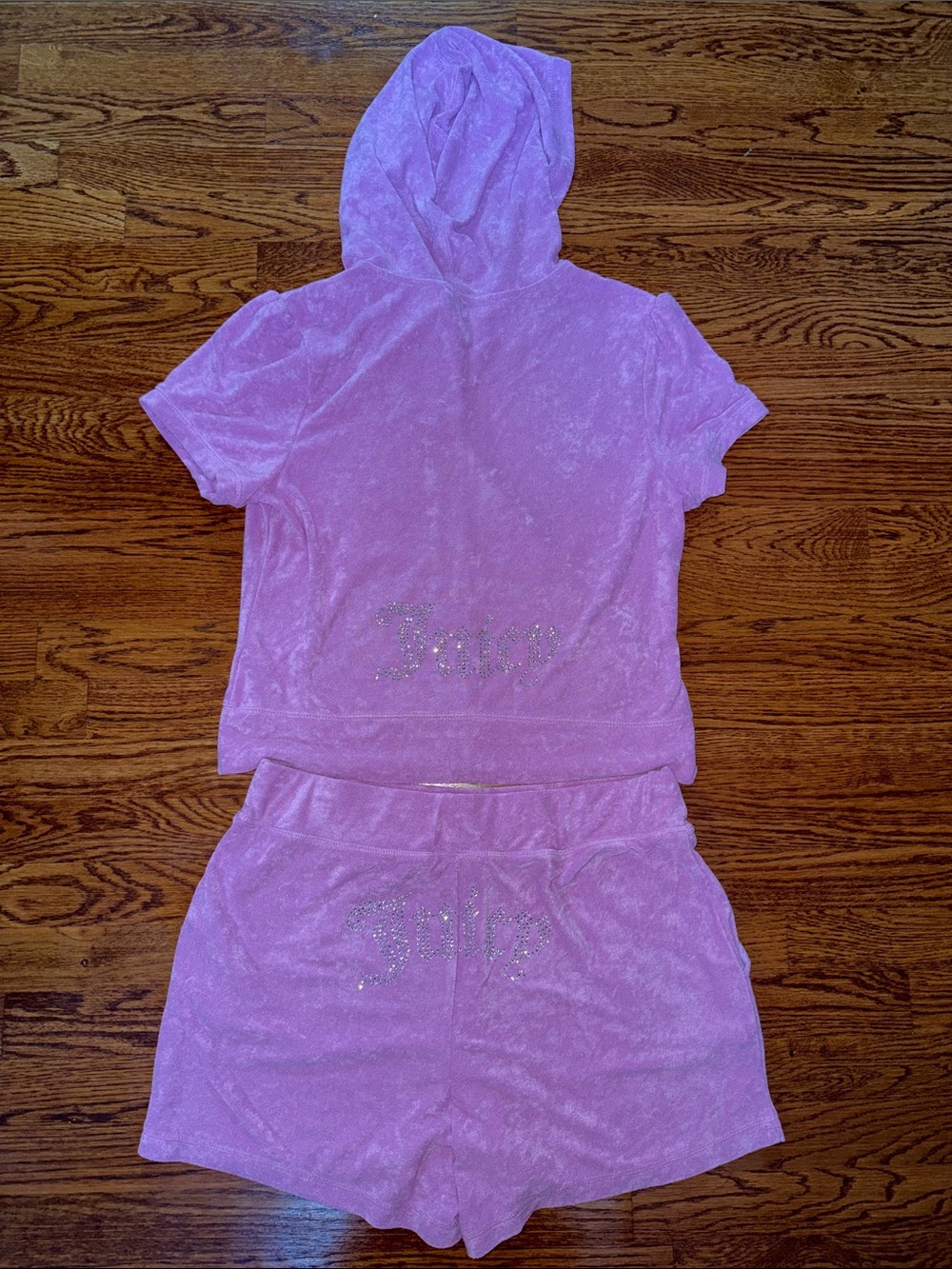 Juicy Couture Dewberry Terrycloth Hooded Top and Shorts Set with Rhinestone Logo